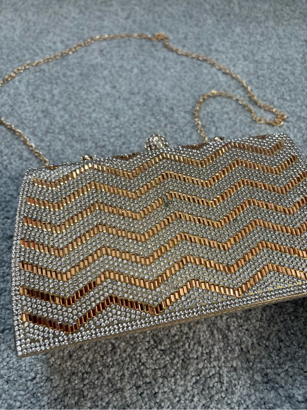 Sparkling Chevron Crystal Evening Clutch - Gold & Silver